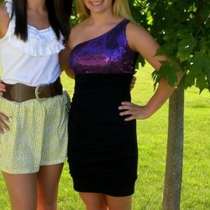 Bodycon Black and Purple one strapped dress